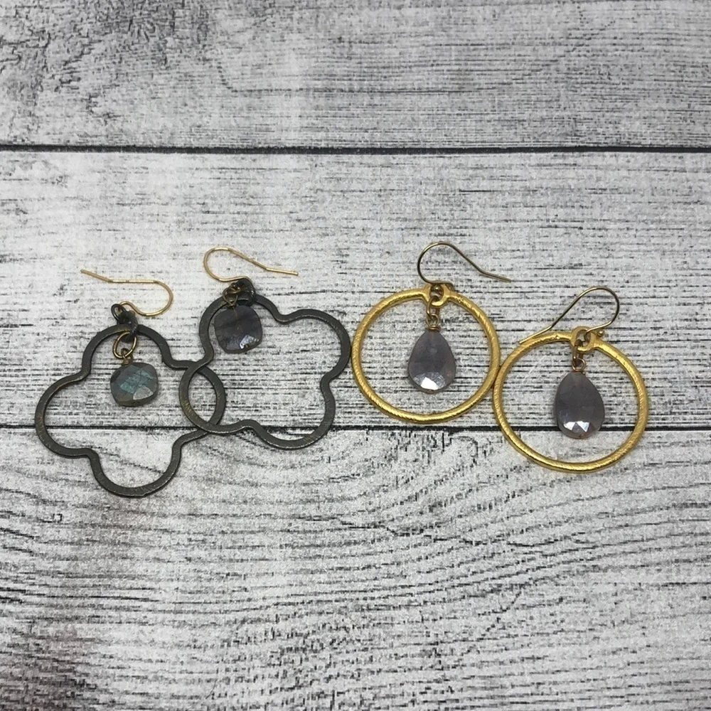 Modernist geometric earrings bundle gold plated hooks dangle drop trendy.